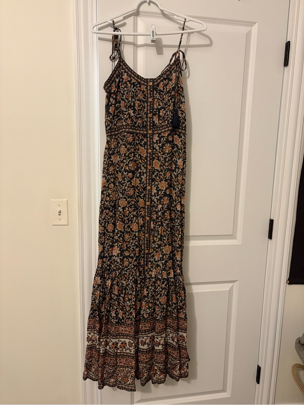Veronica Beard Black & Brown Floral Maxi Dress with Tie Straps